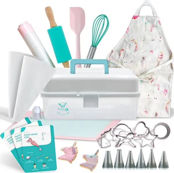 Tovla Jr. Kids Baking Gift Set with Storage Case - Cooking Kit for Children - Educational Baking Sets - Real Kid Baking Supplies with Decorating Tools Set with Apron… (Unicorn)