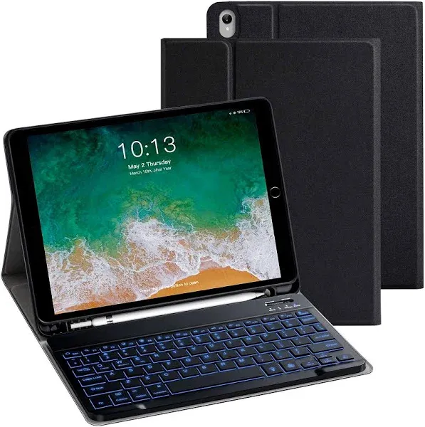 iPad Keyboard Case for Air 3rd Gen 10.5" (2019), iPad Pro 10.5" (2017), iPad 9th/8th/7th 10.2'', Magnetic Detachable Wireless Bluetooth Keyboard, Smart Keyboard Case with Back-lit and Pen Holder,Black