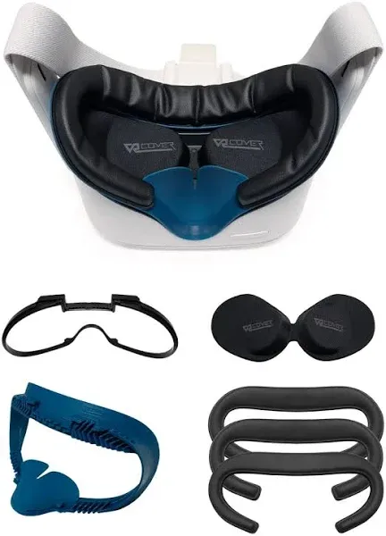 VR Cover Fitness Facial Interface Bracket, Foam Comfort Replacement, XL Glasses Spacer, and Lens Protector Cover for Oculus/Meta Quest 2 (Dark Blue & Black + XL Spacer + Comfort Foam)