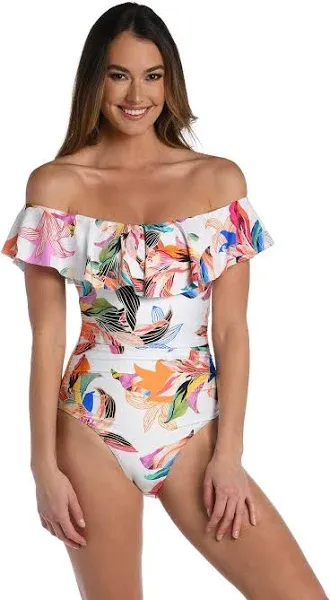 Off Shoulder Ruffle One Piece Swimsuit