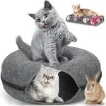 Large 24 Inch,Cat Tunnel Bed,HOMAGICO Peekaboo Cat Cave with Pet Blanket,Detachable Donut Tunnel Bed for Indoor Cats,Exercise Scratching & Hidewa