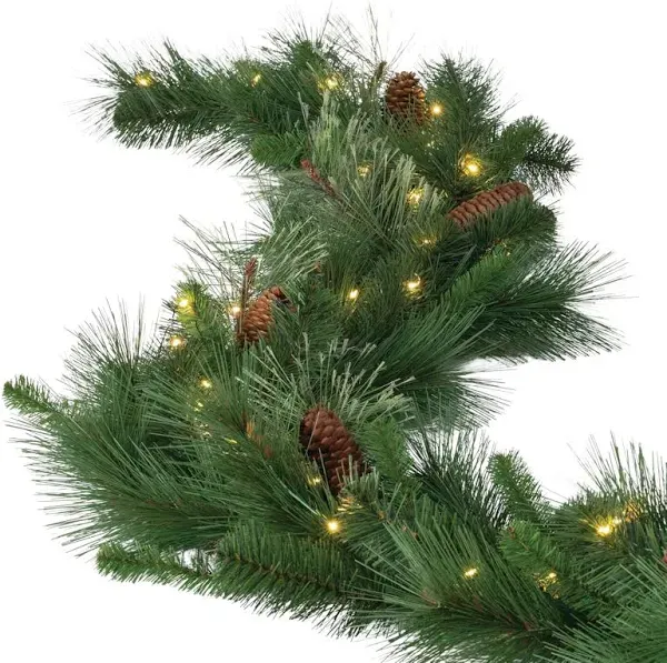 Sullivans 9' Artificial LED Mixed Pine Christmas Garland with Pinecones