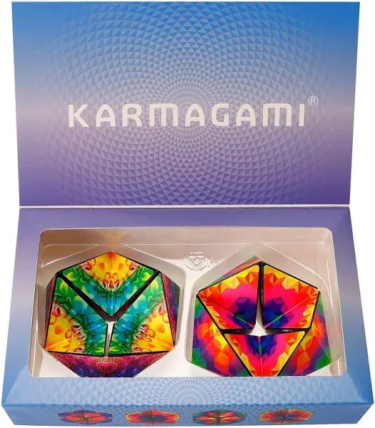 Shashibo Karmagami “Pixels” and Boho 2 Pack Sensory Toy for Kids - Kaleidocycle Fidget Toy for Adults to Stay Calm & Focused - Tear-Resistant Desk Manipulative Gadget (Ages 4+)