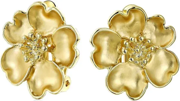 14K Gold Plated Brass Heart Petal Flower Clip-On Earrings