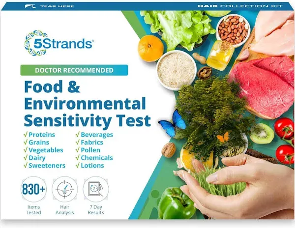 5Strands Food & Environmental Sensitivity Test for Adults & Children, 855 Items Tested, Kids Intolerance Testing Kit, at-Home Hair Analysis, Results in 5 Days