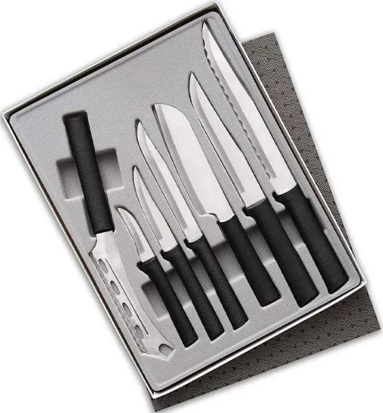 Rada Cutlery Knives Gift Set Stainless Steel Blades Steel Resin, Set of 7, 11 1/4 Inches, Black Handle