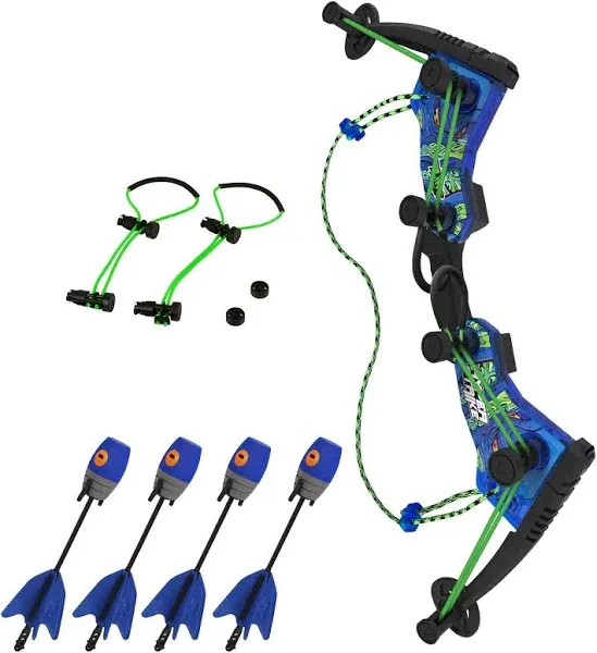 Zing HyperStrike Dominator Bow Pack - 1 Blue Dominator Bow, 4 Blue Zonic Whistle Arrows, 1 Set of Bungee Replacement and 1 Shoulder Strap - Great for Long Range Outdoor Play, for Ages 14 and Up