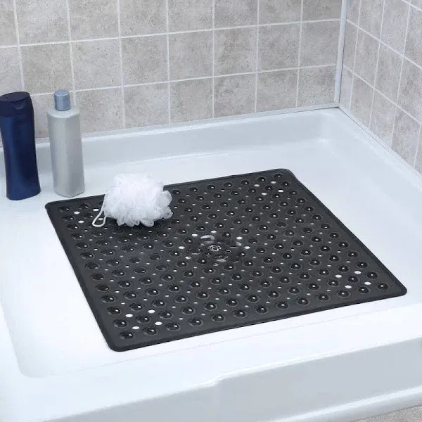 Black Non-Slip Shower Mat with Drain Holes: SlipX Solutions Square Shower Mat