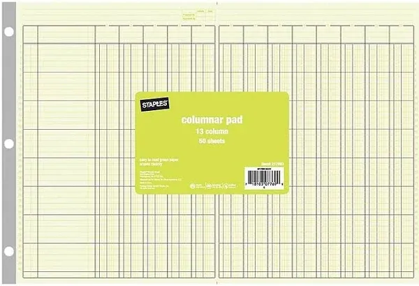 Staples 13 Columns Columnar Book