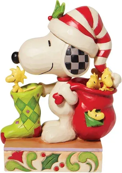 Enesco Peanuts Snoopy with Stocking and Woodstock Figurine