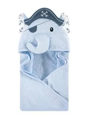 Hudson Baby Unisex Baby Cotton Animal Face Hooded Towel, Pirate Elephant, One Size