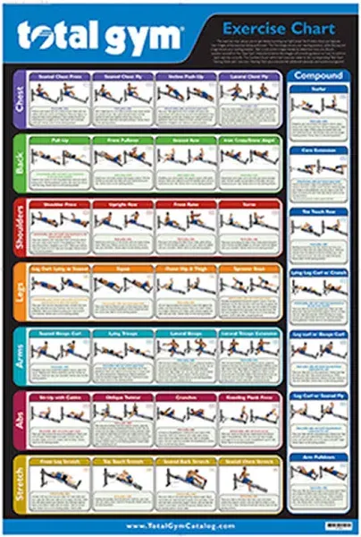 Total Gym 24" x 36" New and Improved Convenient Quick Reference Exercise Chart with 35 Workouts in Multiple Categories