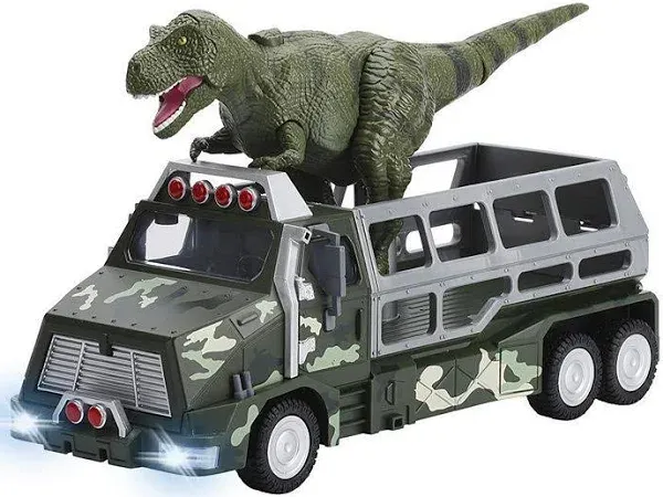 Dinosaur Toy Transporter Jungle Truck and 9 Inch Tall Tyrannosaurs Rex W/ sound