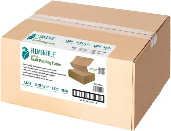 Elementree Sustainable Kraft Packing Paper, 35 lb, 1500-Count