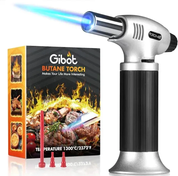 Gibot Butane Torch,Kitchen Torch Cooking Torch Creme Brulee Torch Refillable Adjustable Flame Lighter with Safety Lock for DIY