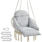 Macrame Hammock Hanging Chair with Cushion Gray