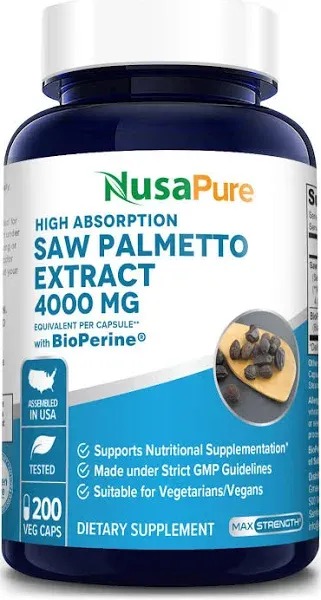 NusaPure Saw Palmetto Extract 1,000mg 200 Capsules (Non-GMO &amp; Gluten Free)