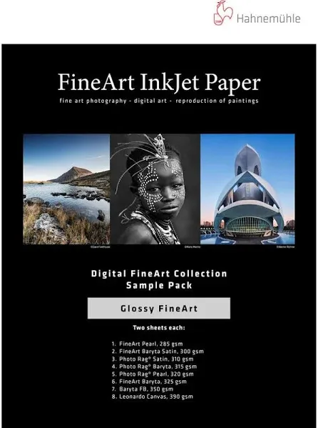 Hahnemuhle Fineart Glossy Inkjet Paper Sample Pack, 8.5X11&#034;, 14 Sheets