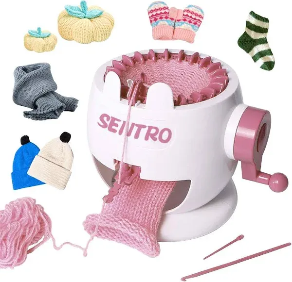 SENTRO 22 Needle Knitting Machine, Knitting Loom Set Round Weaving Loom for Kids, Bunny Shaped Smart Weaver, Hat Sock Scarf Loom, STEM Toys Arts and Crafts Knitting Kit for Girls