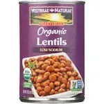 WESTBRAE 15 oz Natural Organic Lentil Beans, No Salt Added, Source of Plant Based Protein and Fiber, Low Fat, Gluten Free, (Pack of 12)