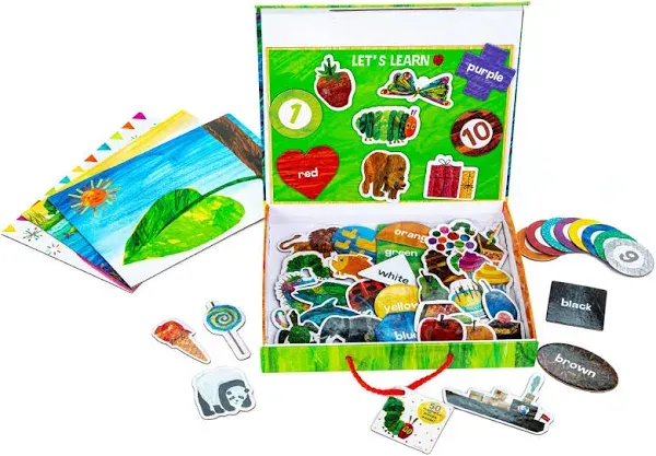 KIDS PREFERRED World of Eric Carle The Very Hungry Caterpillar Montessori Wooden Magnetic Set with Storage Box – Help Learn Colors, Shapes, Animals, Numbers, and More Medium