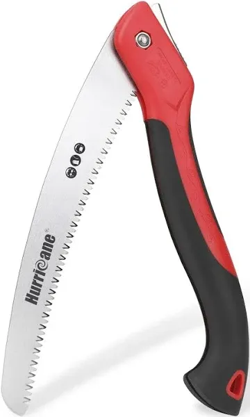 HURRICANE Folding Hand Saw, 10 Inch Pruning Saw, Hand Saw for Wood Cutting, Camping Tree Saw with SK5 Curved Blade, Triple-cut Razor Teeth, Outdoor Portable Saw for Tree Trimming, Gardening, Hiking