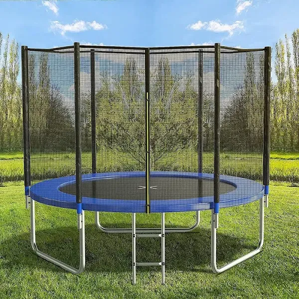 AOTOB 8FT 10FT 12FT 14 FT 15FT Trampoline with Safety Enclosure Net，Outdoor Trampoline with Basketball Hoop, Heavy Duty Jumping Mat and Spring Cover Padding for Kids and Adults, Storage Bag and Ladder