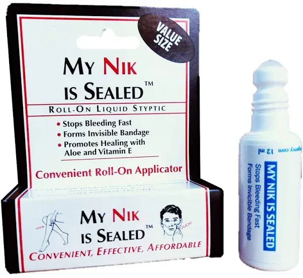 COSMETICALLY SEALED My Nik Is Sealed Roll-On Liquid Styptic | 12ml Value Size | First Aid in a Tube | Made in USA