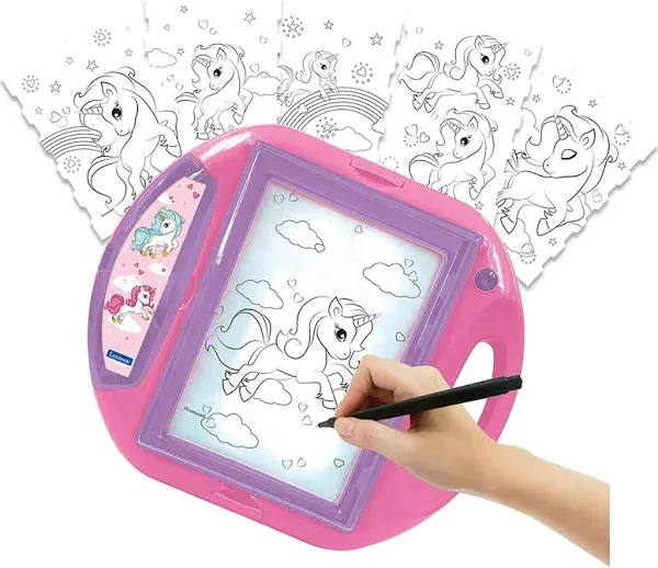 Lexibook, Unicorn Drawing Projector, 4 tampons, 10 templates, Lighting Screen, 1 Pen Included, Artistic and Creative Toy for Girls and Boys, Pink/Purple, CR310UNI