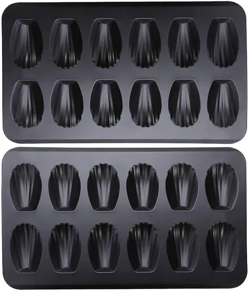 YumAssist 2 Pack Nonstick Madeleine Pan, 12-Cup Heavy Duty Shell Shape Baking Cake Mold Pan.