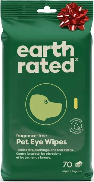 Earth Rated Pet Eye Wipes, Hypoallergenic Eye Wipes for Dogs & Cats to Reduce Tear Stains & Eye Discharge, Fragrance Free, 70 Count