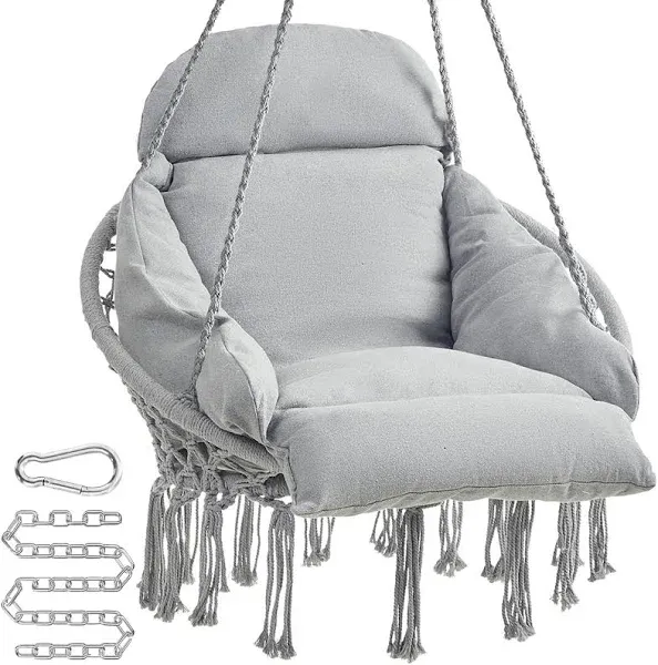 SONGMICS Hanging Chair Hammock Chair with Large Thick Cushion Boho Swing Chair for Bedroom