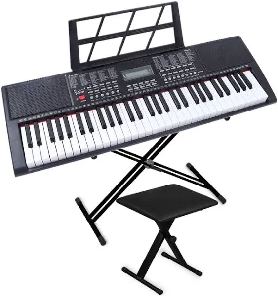 GLARRY 61-Key Portable Electronic Keyboard Piano set w/LCD Screen, Stand, Microphone, Headphones, Stand, Bench, Teaching Modes, Built-In Speakers