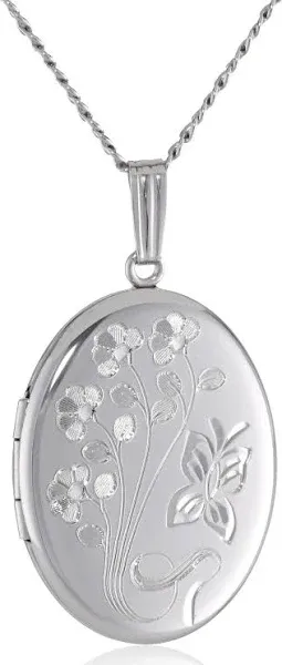 Amazon Essentials Sterling Silver Engraved Flowers Oval Locket, 20" (previously Amazon Collection)