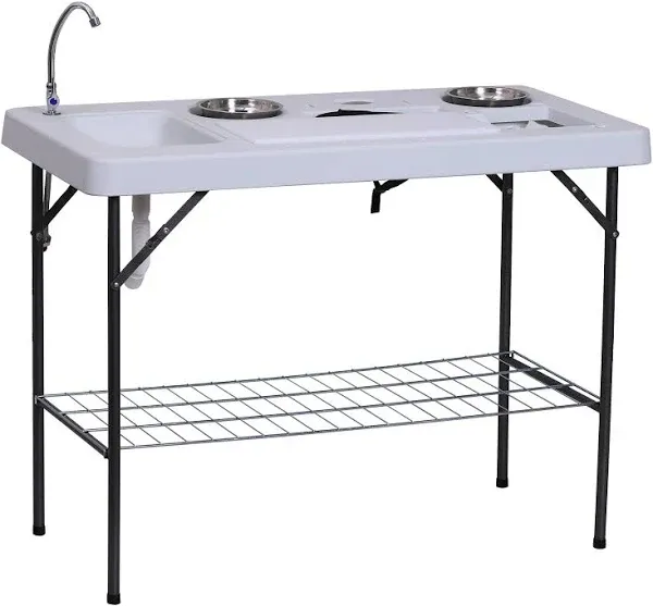 Outsunny 50" Camping Table with Sink, Faucet, Dual Stainless