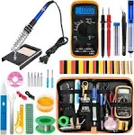 Soldering Iron Kit Soldering Iron 60W Adjustable Temperature Digital Multimeter 5pcs Soldering Tips Solder Wire Stand Desoldering Pump Solder Wi