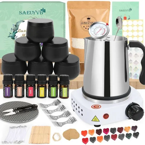 SAEUYVB Candle Making Kit,Easy to Make Colored Candle Soy Wax Kit,Including Soy Wax, Wicks,Melting Pot, Tins and More