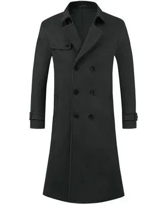 Men's Double Breasted Notched Lapel Trench Overcoat