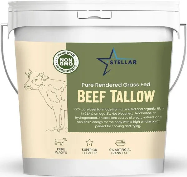 Stellar - Beef Tallow - 100% Grass-Fed & Finished - Good for Cooking, Baking and Frying - Food Grade - 15 LBS