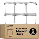 KAMOTA Wide Mouth Mason Jars 10 oz, 10oz Mason Jars Canning Jars Jelly Jars With Wide Mouth Lids and Bands, Ideal for Jam, Honey, Wedding Favors, Shower Favors, Baby Foods, 6 PACK