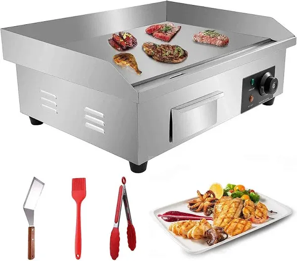 110V 3000W 22" Commercial Electric Countertop Griddle Stainless Steel BBQ Flat Top Grill Hot Plate, Adjustable Thermostatic Control 122°F-572°F, Stainless Steel Restaurant Grill for Kitchen