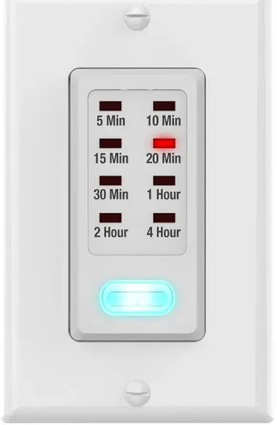 Fosmon 4 Hour Light Timer Switch, Programmable in-Wall Countdown Timer Switch for Lights, Fans, Bathroom, Heaters, 9 Setting 1875W, Neutral Wire Required, 5-10-30-60 Min, 2-4 Hour, ETL Listed