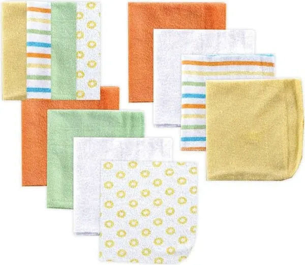 Luvable Friends Unisex Baby Cotton Rich Washcloths, Yellow Stripe, One Size