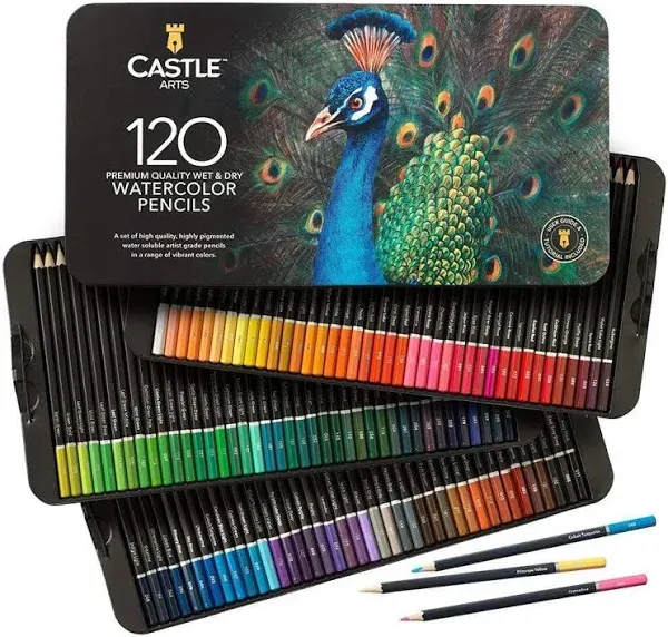 Castle Arts 120 Piece Watercolor Pencil Set in Display Tin