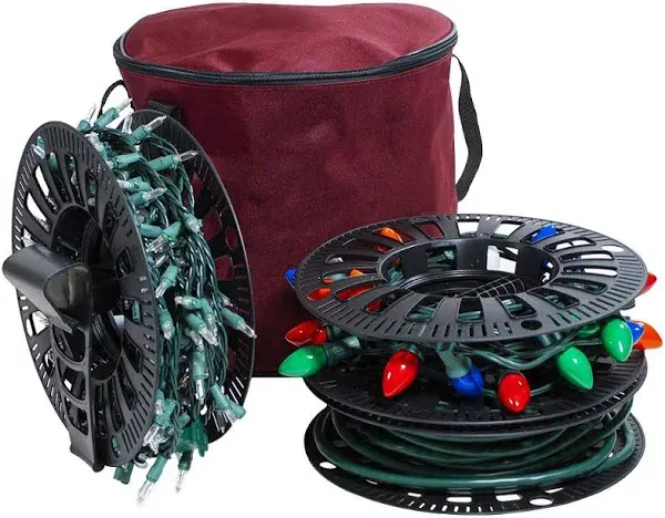 612 Vermont Christmas Light Storage Reel Holder with Installation Clip, Polyester Zip up Bag, Organizes up to 150 Foot of Mini Lights