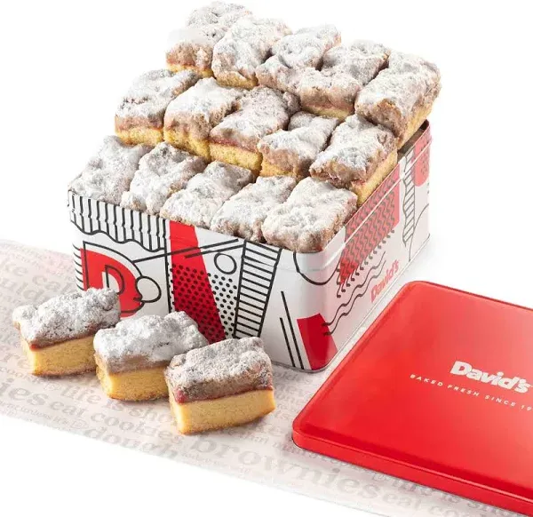 David's Cookies Fresh Baked Gourmet Crumb Cake Food Gift Basket - Gourmet Crumb Cake Assortment With Original Butter, Raspberry Gift Basket - Ideal Gift for Corporate Birthday Fathers Mothers Day Get Well and Other Special Occasions - 2 lb (14 pcs)