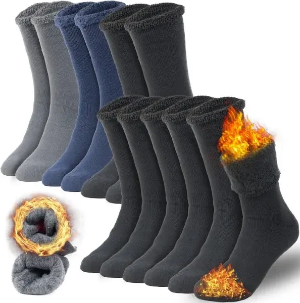 Men's Winter Thermal Boot Thick Insulated Heated Wool Crew Socks 3/6 Pairs for Cold Weather Outdoor Activities