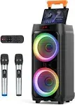 Jyx Karaoke Machine with 2 Wireless Microphones for Adults, 8" Big Bluetooth Party Speaker with 500W Peak Power, Pa System with LED Disco Light,