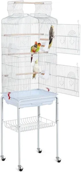 Yaheetech 64''h Open Top Metal Bird Cage Large Parrot Cage w/ Double Doors & Rolling Stand for Budgie Parrot Canary Cockatiel