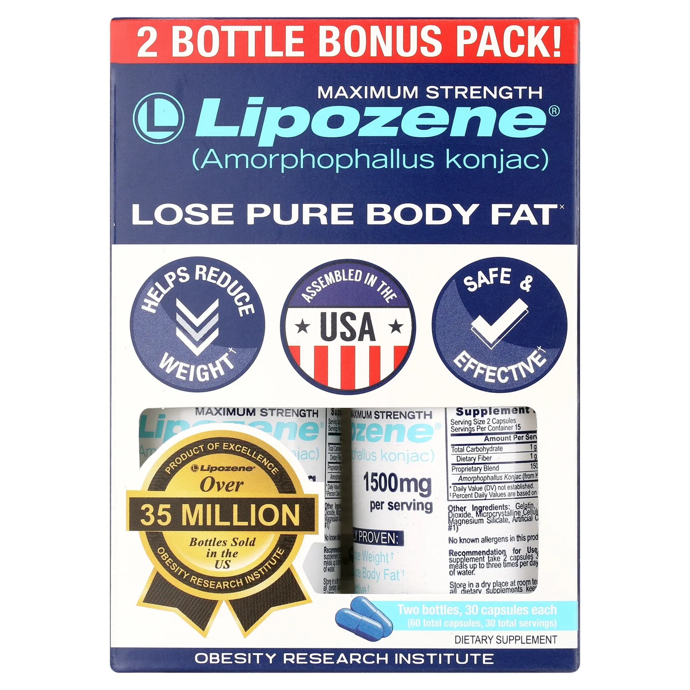 LIPOZENE MAXIMUM STRENGTH &#034;WEIGHT LOSS&#034; 1500mg DIETARY SUPPLEMENT 30 CAPS JUL25